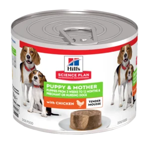 Hill’s Science Plan Puppy&Mother Mousse- Консерва мус с пилешко– Пълноценна храна за подрастващи кученца до 1г.; за бременни и кърмеци кучета от всички породи 0.200 гр.