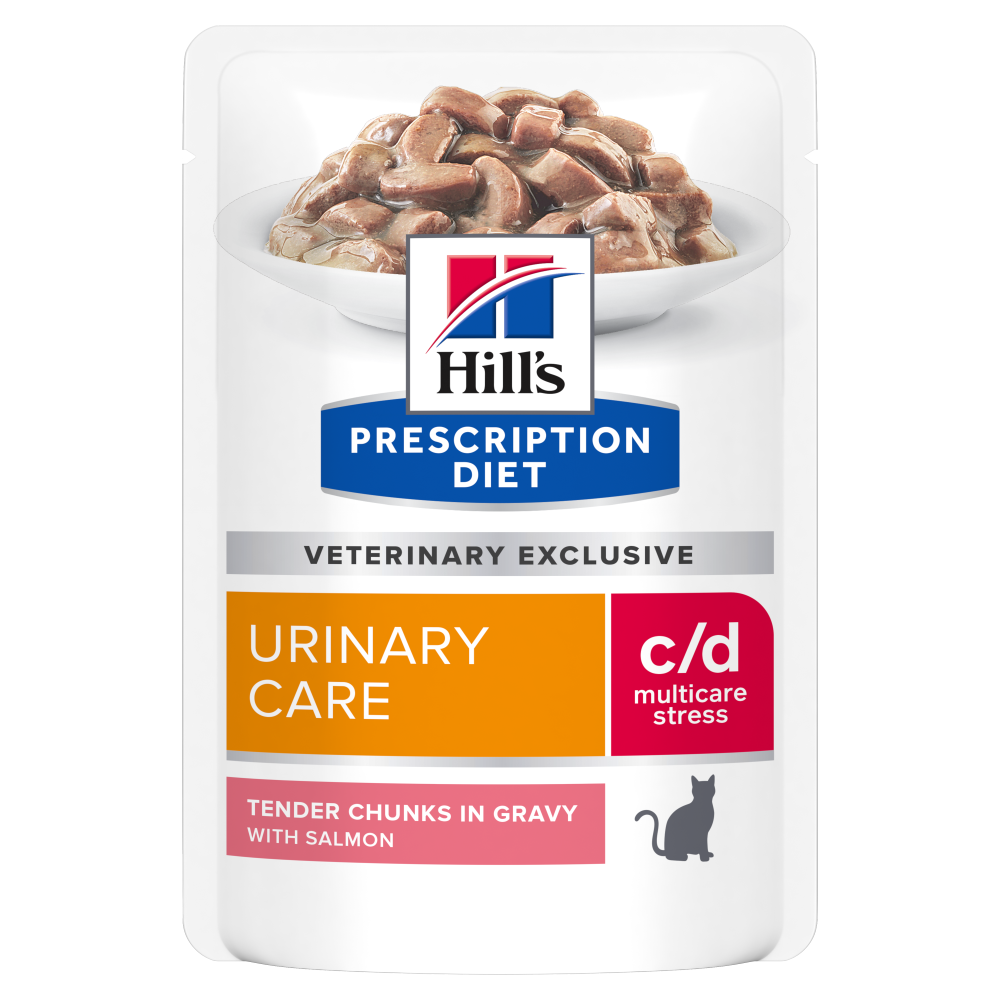 Hill's PRESCRIPTION DIET c/d Urinary Stress Salmon Pouch - лечебна мокра храна за котки с уринарни проблеми, идиопатичен цистит – пауч със сьомга