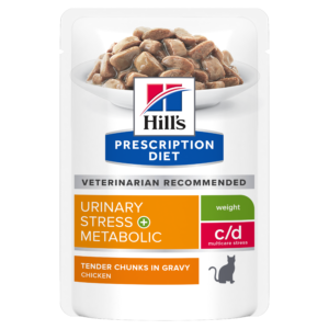 Hill's PRESCRIPTION DIET c/d Metabolic + Urinary Stress Pouch - лечебна мокра храна за котки с наднормено тегло и уринарни проблеми или идиопатичен цистит – пауч с пилешко