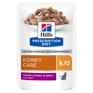 Hill's PRESCRIPTION DIET k/d Kidney Care pouch - лечебна мокра храна за котки с бъбречна недостатъчност, пауч с телешко
