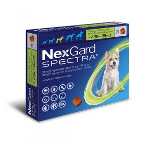 NexGard Spectra - защита от бълхи, кърлежи, нематоди и превенция на дирофиларията, за кучета от 7.5 до 15 кг., 3 броя таблетки