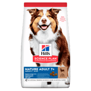 Hill’s Science Plan Mature Adult 7+ Medium с агнешко и ориз – Пълноценна суха храна за кучета над 7г. от средните породи до 25кг. пакет 14 кг.