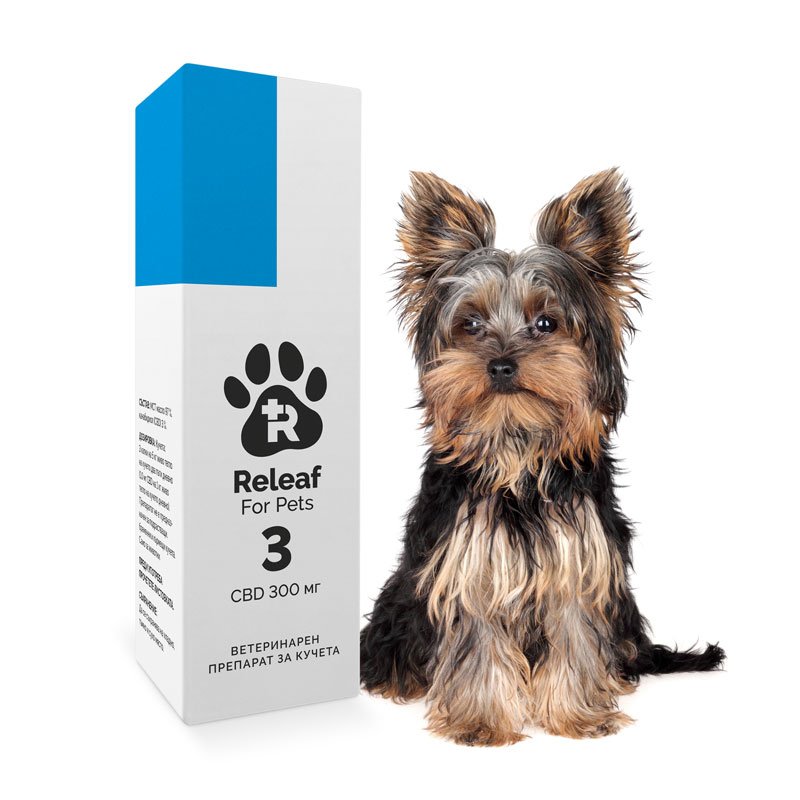 Releaf For Pets 3 300mg Широкоспектърно CBD масло в MCT масло за животни 10ml 2-5 кг.