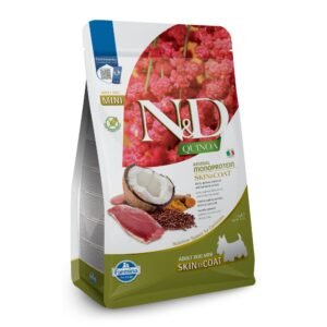 N&D Quinoa Skin & Coat with Duck, Adult MINI – суха храна без зърнени култури за здрава кожа и козина, за кучета над 1 година от дребни породи, с патешко, киноа, кокос, и куркума