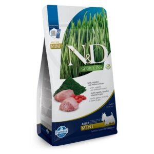 N&D Spirulina Lamb & Wolfberry Adult MINI dog – суха храна без зърнени култури за кучета от мини породи над 1 година, с агнешко, спирулина и годжи бери/ пакет 2кг.