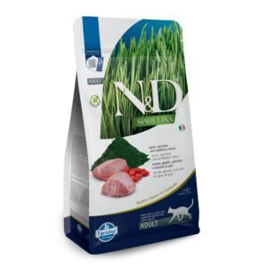 N&D Spirulina Lamb & Wolfberry Adult Cat – суха храна без зърнени култури за котки над 1 година, с агнешко, спирулина и годжи бери/ пакет 1.5кг.