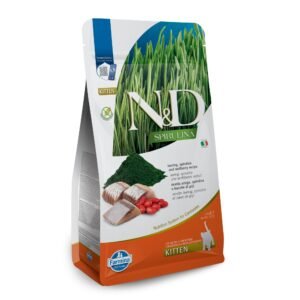 N&D Spirulina Herring & Wolfberry Kitten – суха храна без зърнени култури за подрастващи котенца до 1 година, с херинга, спирулина и годжи бери/ пакет 1.5кг.