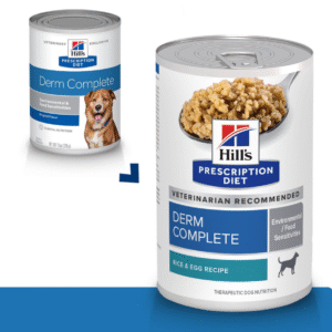 Hill's PRESCRIPTION DIET Derm Complete - лечебна мокра храна за кучета с хранителни алергии и алергии от околната среда, с ориз и яйца, консерва