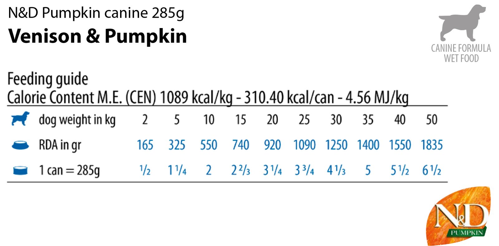 N&D Pumpkin & Venison Adult dog – пълноценна мокра храна без зърнени култури за кучета от всички породи в зряла възраст с еленско месо и тиква, консерва 285г. - Image 5