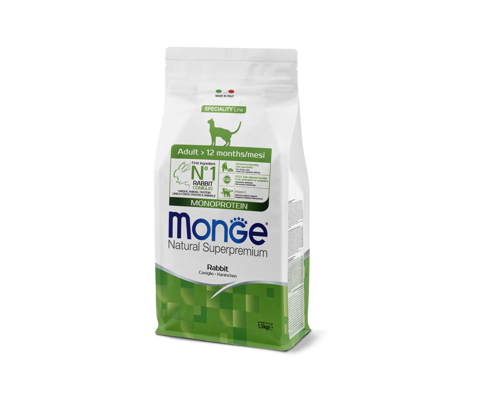 Monge Natural Superpremium Monoprotein Adult Cat Rabbit - Пълноценна суха храна за котки в зряла възраст със заешко