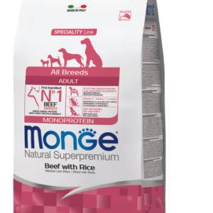 Monge Natural Superpremium All breeds Adult Monoprotein Beef with Rice - Пълноценна суха храна за кучета в зряла възраст от всички породи с телешко и ориз