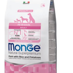 Monge Natural Superpremium All breeds Adult Monoprotein Pork with Rice and Potatoes - Пълноценна суха храна за кучета в зряла възраст от всички породи със свинско, ориз и картофи