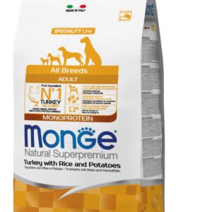 Monge Natural Superpremium All Breeds Adult Monoprotein Turkey with Rice and Potatoes - Пълноценна суха храна за кучета в зряла възраст от всички породи с пуешко, ориз и картофи
