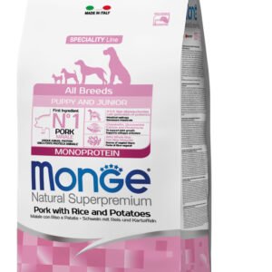 Monge Natural Superpremium All breeds Puppy and Junior Monoprotein Pork with Rice and Potatoes - Пълноценна суха храна за подрастващи кученца от всички породи със свинско, ориз и картофи