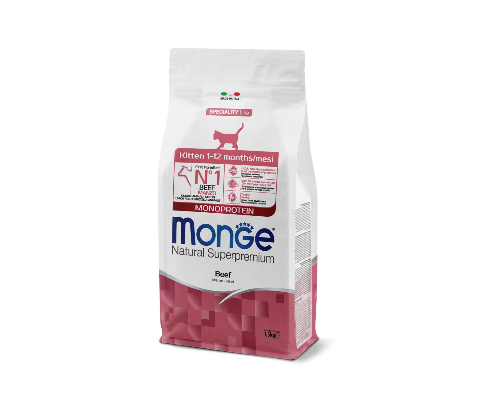 Monge Natural Superpremium Monoprotein Kitten Beef - Пълноценна суха храна за подрастващи котета с телешко