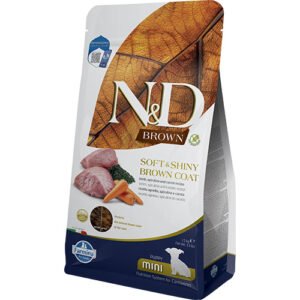 N&D Brown Dog Lamb, Spirulina & Carrot Puppy MINI – суха храна без зърнени култури за подрастващи кученца с кафява козина от мини породи, с агнешко, спирулина и морков/ пакет 1.5 кг.