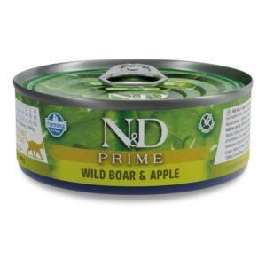 N&D PRIME Cat Wild Boar & Apple Adult – пълноценна мокра храна без зърнени култури за котки в зряла възраст, с глиганско и ябълка, консерва 12бр. х 70г.