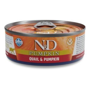 N&D Cat Pumpkin & Quail – пълноценна мокра храна без зърнени култури за котки над 1 година с пъдпъдък и тиква, консерва 6 бр. х70г