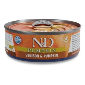 N&D Pumpkin & Venison Adult cat – пълноценна мокра храна без зърнени култури за котки над 1 година с еленско месо и тиква, консерва 6 бр. х 70г.