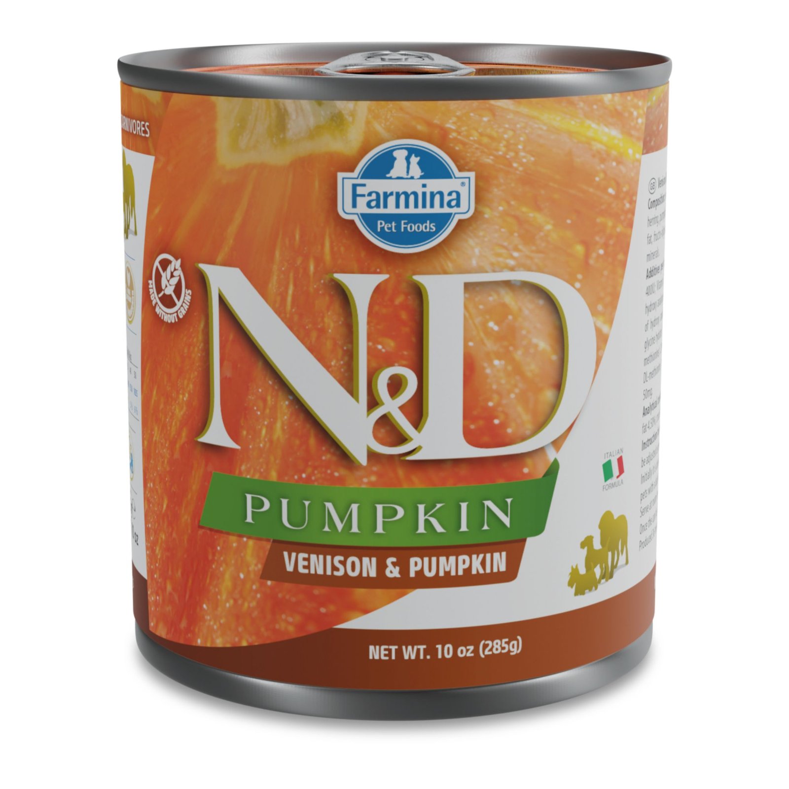 N&D Pumpkin & Venison Adult dog – пълноценна мокра храна без зърнени култури за кучета от всички породи в зряла възраст с еленско месо и тиква, консерва 285г.