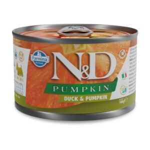 N&D Dog Pumpkin & Duck Adult Mini – пълноценна мокра храна без зърнени култури за кучета над 1 година от дребни породи с патешко и тиква, консерва 140г.