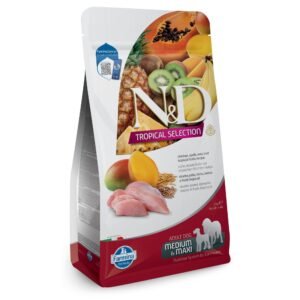 N&D Tropical Selection Dog Adult Medium & Maxi Chicken and Tropical fruits – суха храна за кучета над 1 година от средни и едри породи, с пилешко, спелта, овес и тропически плодове