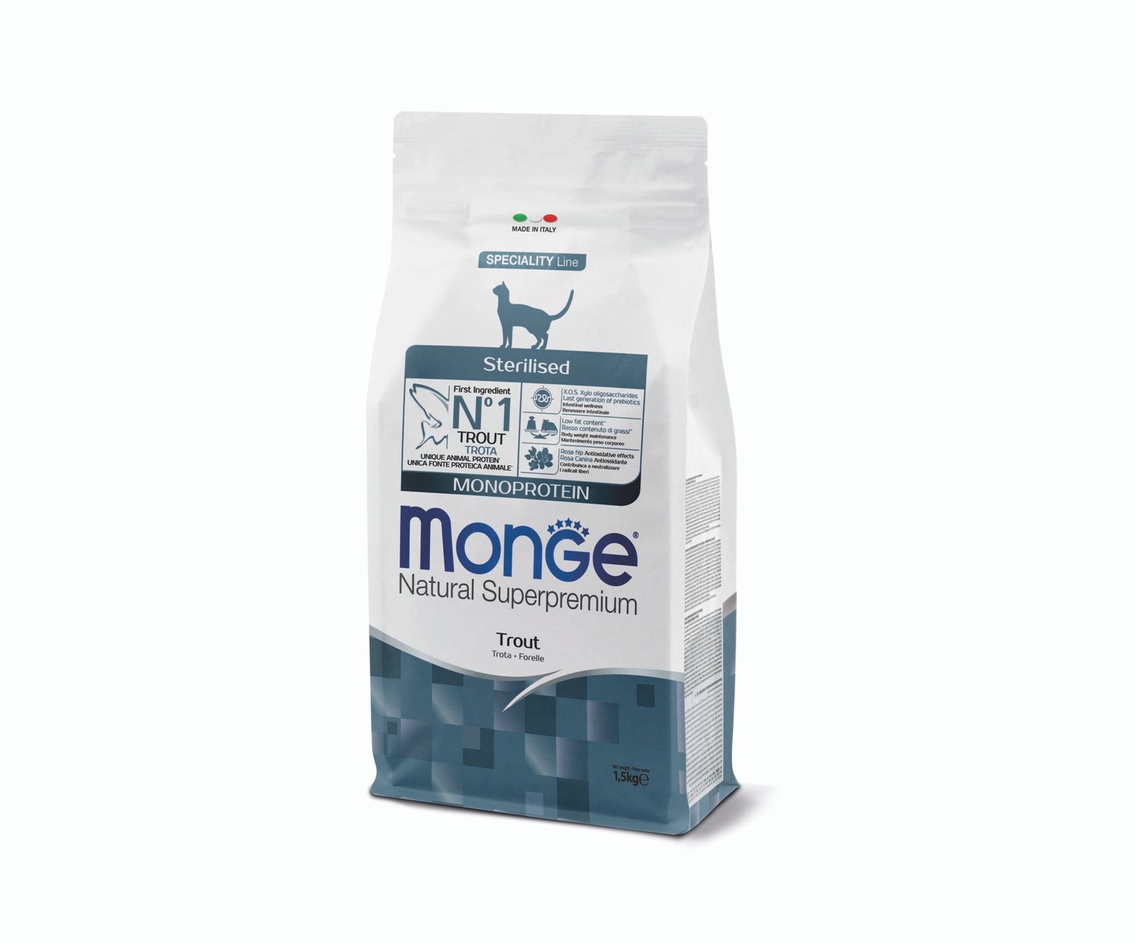Monge Natural Superpremium Monoprotein Sterilised Cat Trout - Пълноценна суха храна за кастрирани котки с пъстърва - Image 3