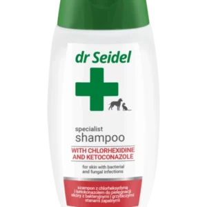 Dr.Seidel - Shampoo with Chlorhexidin / Ketoconazole/ хлорхексидин и кетоконазол- дерматологичен шампоан, предназначен за кучета, котки и морски свинчета със заболявания на кожата, причинени от бактериални или гъбични инфекции 220 мл.