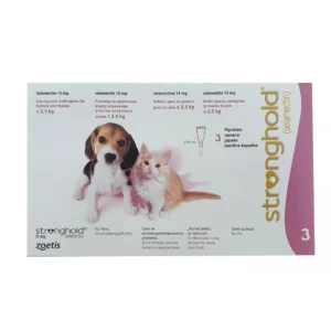 Stronghold 15 mg spot on / Стронгхолд 15 мг– Противопаразитни пипети за кучета и котки под 2,5 кг - кутия с 3 броя пипети