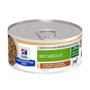 Hill`s PRESCRIPTION DIET Canine Metabolic Mini Vegetable & Chicken Stew – лечебна мокра храна за кучета от дребни породи в зряла възраст с наднормено тегло, консерва задушено пилешко със зеленчуци