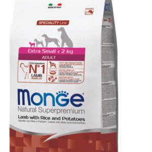 Monge Natural Superpremium Extra Small Adult Lamb with Rice and Potatoes - Пълноценна суха храна за кучета в зряла възраст от миниатюрните породи с агнешко, ориз и картофи