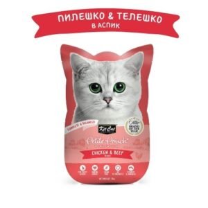 Kit Cat Petite Pouch Chicken & Beef in Aspic – Пълноценна и балансирана храна за котки в зряла възраст, пилешко и телешко в аспик (желе) 12 бр. x 70 гр.
